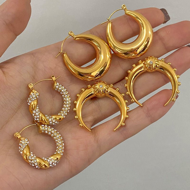 European American Stainless Steel Double C Earrings Premium INS Zircon Earrings Titanium Steel Earrings Cross Border Earrings