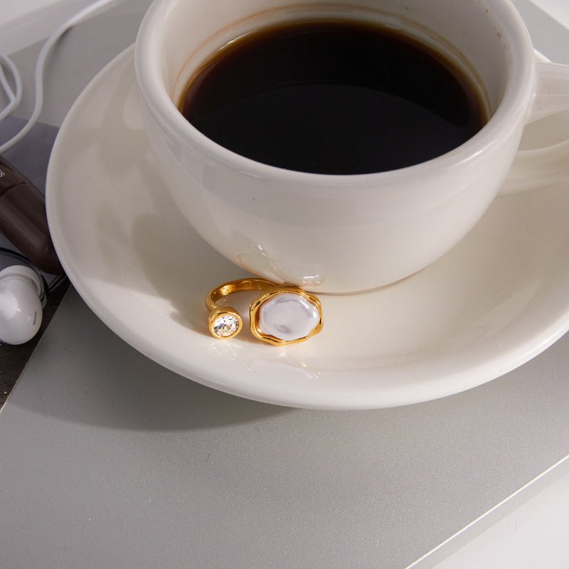 Stainless Steel Resin Pearl Ring Niche Premium 18K Gold Non Fading Ring Titanium Steel Cross Border Jewelry