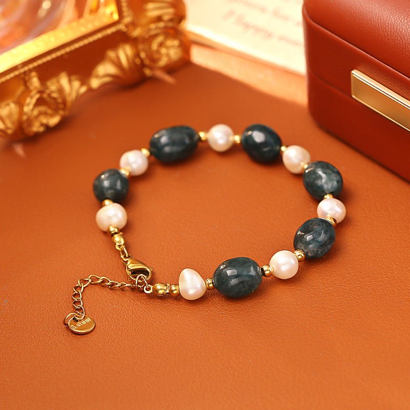 Natural Freshwater Pearl Dark Green Jade Bracelet Luxury Light Luxury Fashion Bracelet Minimalist Niche Design Jewelry