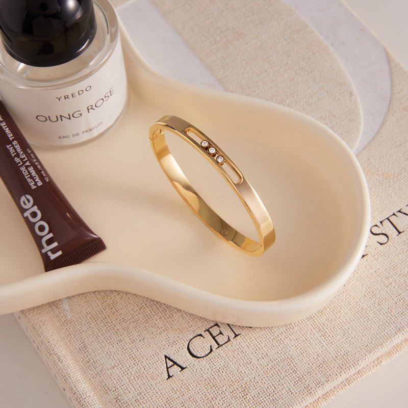 Titanium Steel White Crystal Moveable Gold Bangle Non Fading Jewelry Light Luxury High End Stainless Steel Cross Border Jewelry