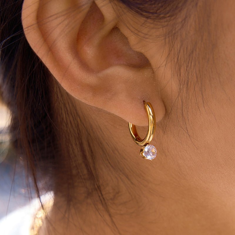 European American Stainless Steel Zircon Hoop Earrings Light Luxury High Grade Earrings For Women Non-Fading Titanium Steel Cross Border Jewelry