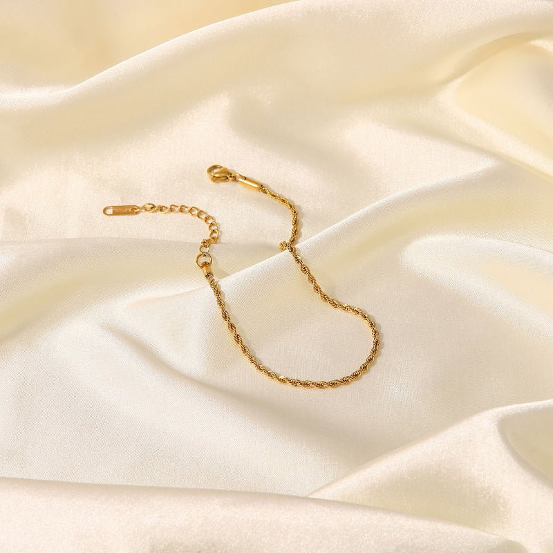 European French Style New Women Titanium Steel Anklet Stainless Steel Fashion 2mm Thick Gold Twist Chain Anklet Jewelry