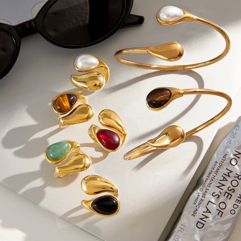 Natural Stone Titanium Steel Ring Light Luxury Premium Bracelet Non Fading Cross Border Hot Sale Jewelry Stainless Steel Jewelry