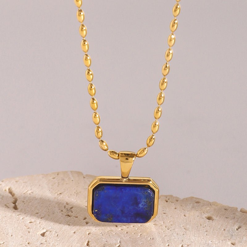 European American Stainless Steel Geometric Tiger Eye Natural Stone Pendant Necklace Niche Light Luxury Design Jewelry Internet Famous