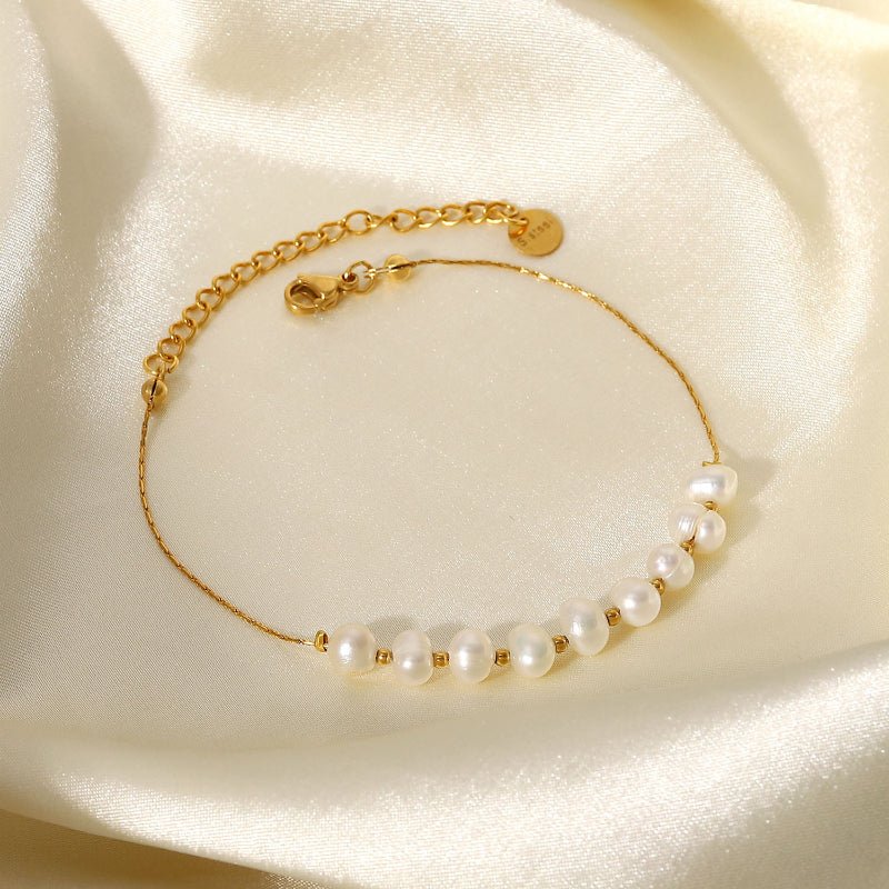 Natural Freshwater Pearl Stainless Steel Bracelet Bangle Jewelry For Women Gift PVD 18k Gold Plated Chain Beads