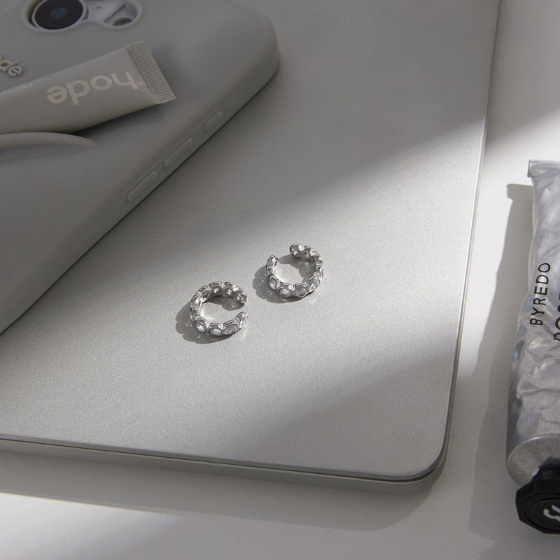 European American Stainless Steel Zircon Stud Earrings Minimalist High Grade Light Luxury Earrings Ear Cuffs Titanium Steel Cross Border Jewelry For Women