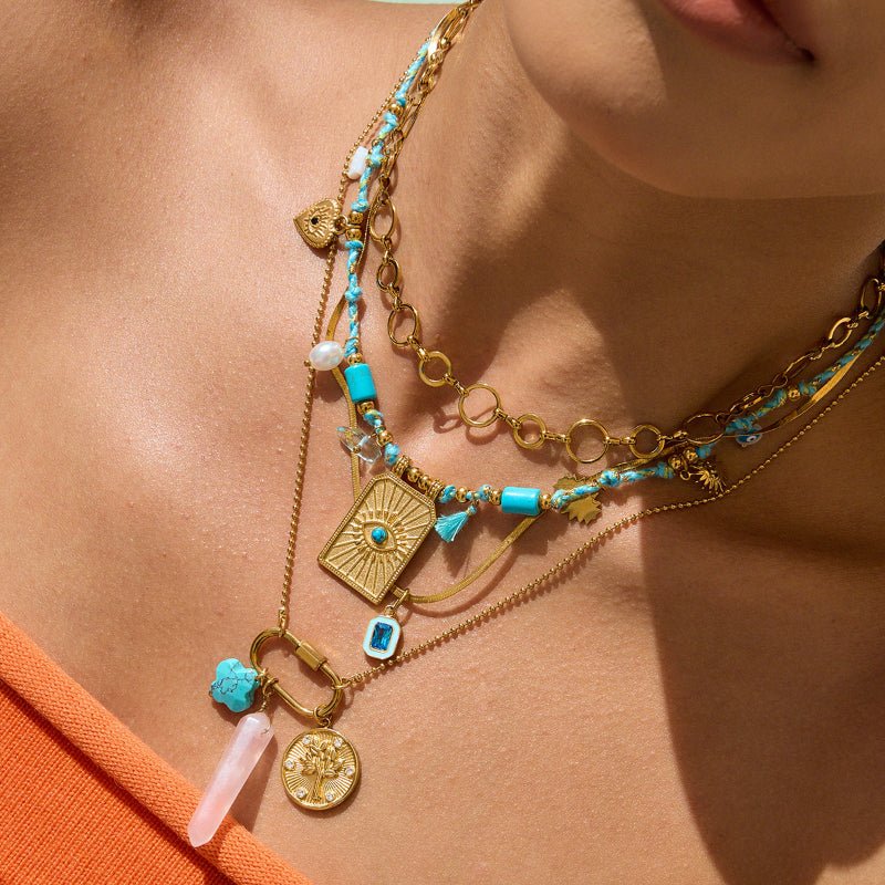 Turquoise Natural Stone Titanium Steel Heart Necklace Light Luxury Premium Clavicle Chain Stainless Steel Cross Border Jewelry For Women