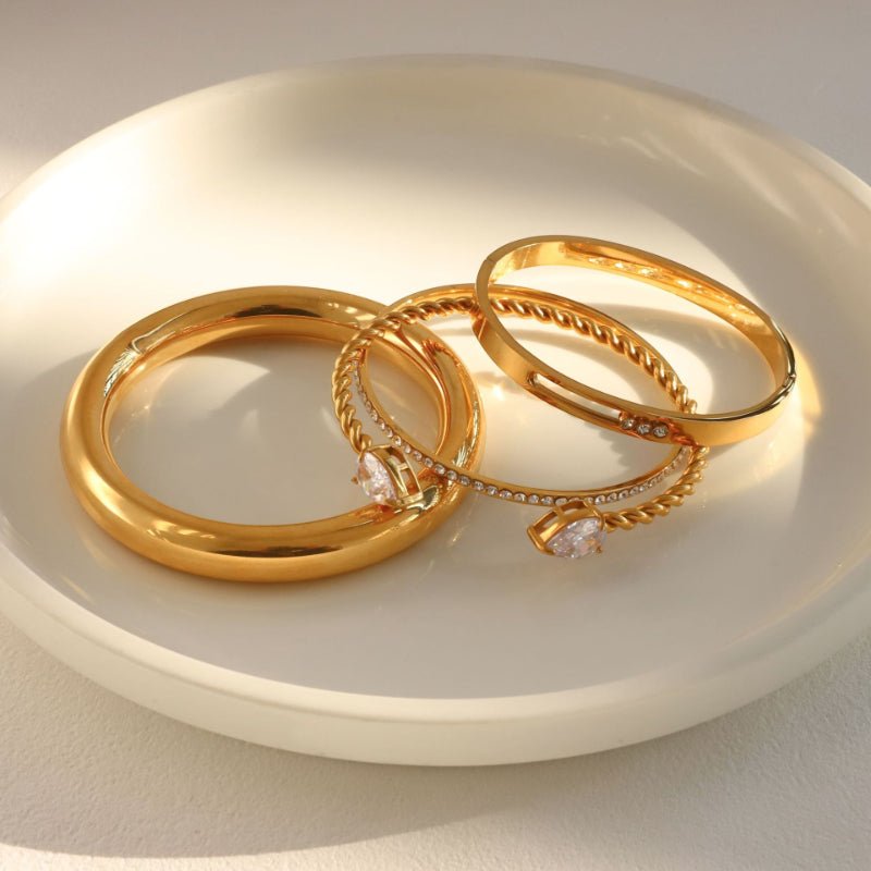 European American Stainless Steel Zircon Bracelet Light Luxury High Grade 18K Gold Plated Bangle Non Fading Titanium Steel Cross Border Jewelry