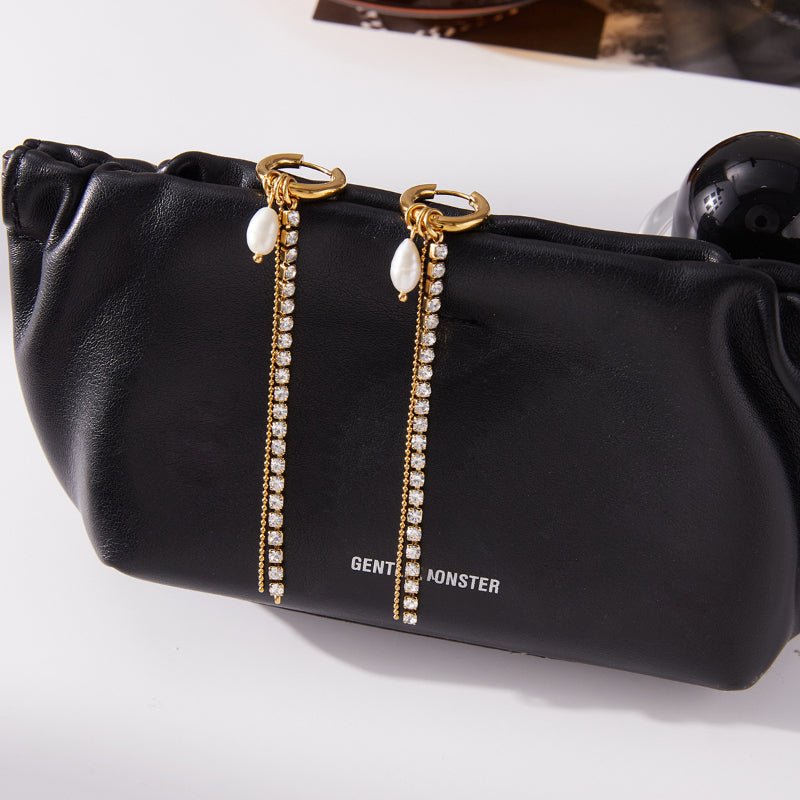 Titanium Steel Freshwater Pearl Earrings Light Luxury Tassel Stud Earrings Non Fading Earrings Stainless Steel Jewelry For Women Premium