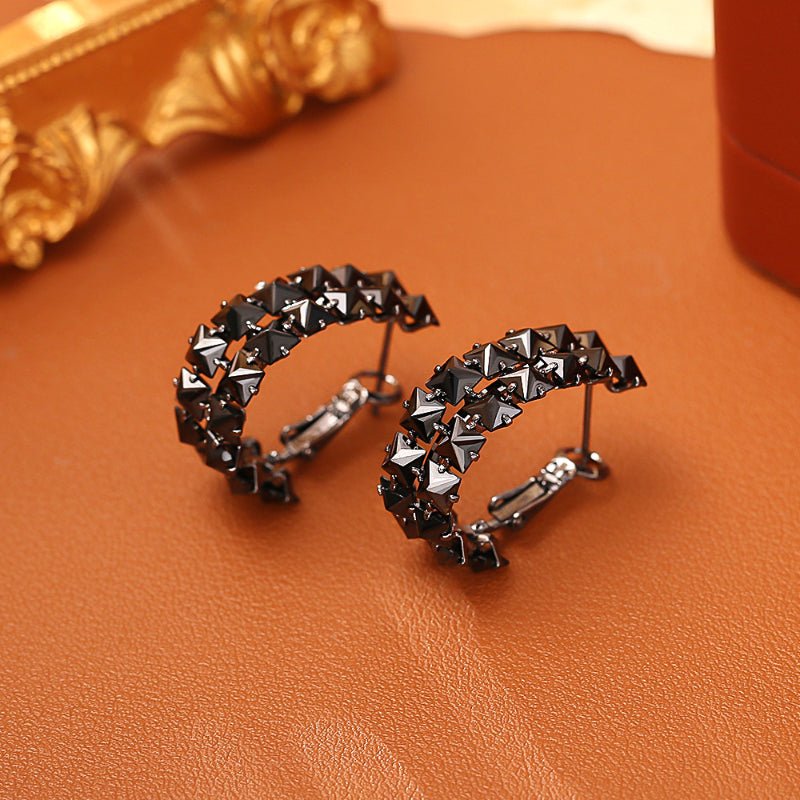 Cool Black Zircon Stud Earrings Dark Neutral Style Exquisite Shiny Luxury INS Minimalist Fashion Earrings