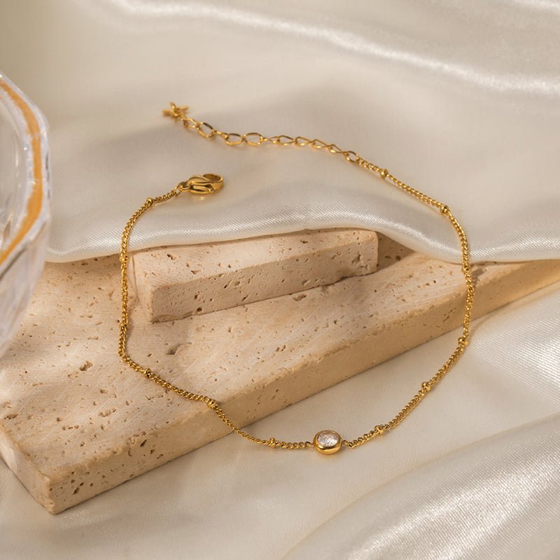 INS Style Titanium Steel Bracelet 16K Gold Plated Stainless Steel Inlaid White Zircon Anklet Women Jewelry