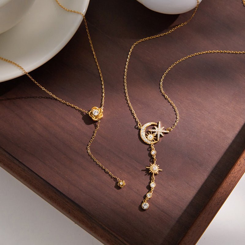 European American Stainless Steel Necklace Light Luxury Minimalist Clavicle Chain Body Chain 18K Gold Y-Shaped Chain Titanium Steel Cross Border Jewelry For Women