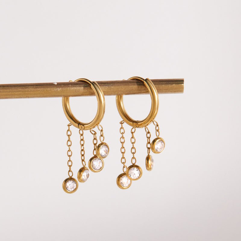 European American Stainless Steel Tassel Zircon Earrings Hoop Earrings Titanium Steel Gold Plated Jewelry Cross Border Tassel Earrings