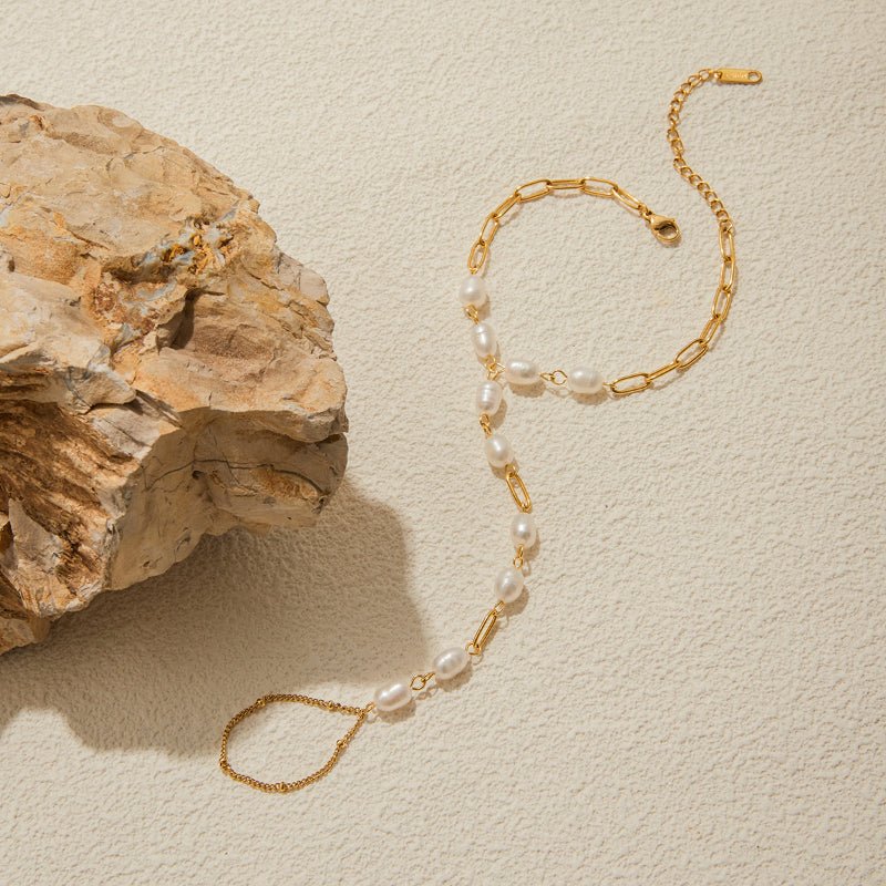 European American Stainless Steel Freshwater Pearl Linked Ring Bracelet Light Luxury Premium Jewelry For Women Non Fading Titanium Steel Bracelet