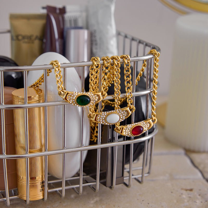 Cross Border Stainless Steel Crystal Natural Stone Necklace For Women Light Luxury Premium Clavicle Chain Titanium Steel Jewelry