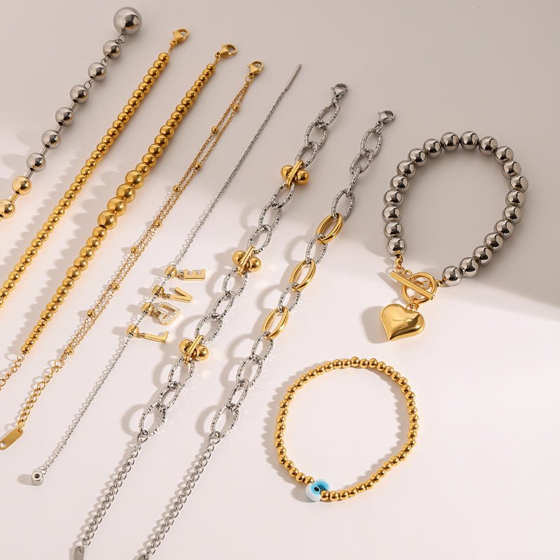 European and American Style Stainless Steel Beaded Bracelet High Sense Color Block Letter Metal Chain Titanium Steel Bracelet Cross Border Jewelry