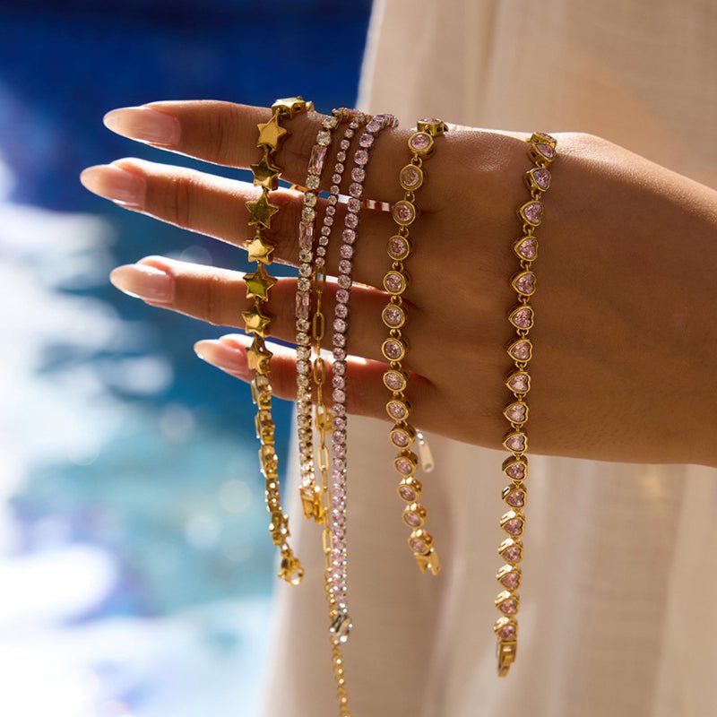 European American Titanium Steel Heart Zircon Bracelet Light Luxury Premium Jewelry Stainless Steel Jewelry Stackable Cross Border Hot Sale