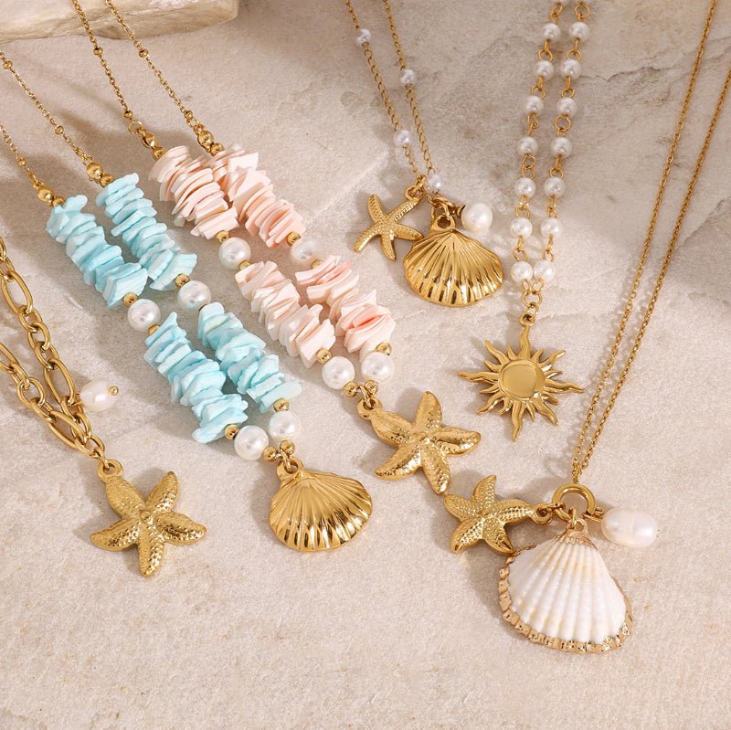 European American Titanium Steel Shell Pearl Necklace Light Luxury High-End Ocean Jewelry Cross-Border Stainless Steel Accessories for Women