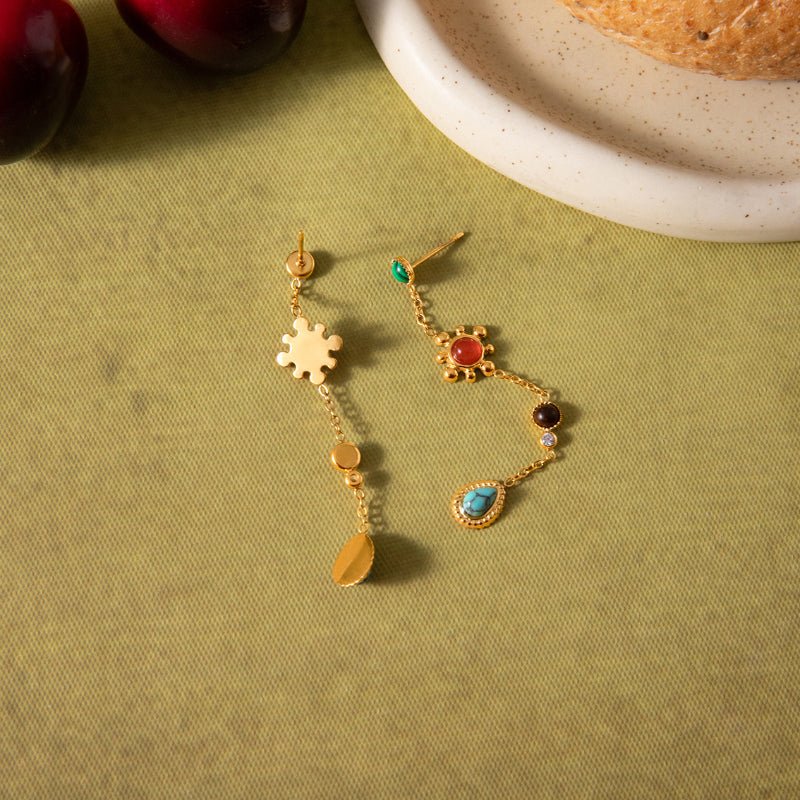 European American Stainless Steel Natural Stone Tassel Stud Earrings Light Luxury Premium Titanium Steel Jewelry For Women Autumn Winter Earrings Cross Border