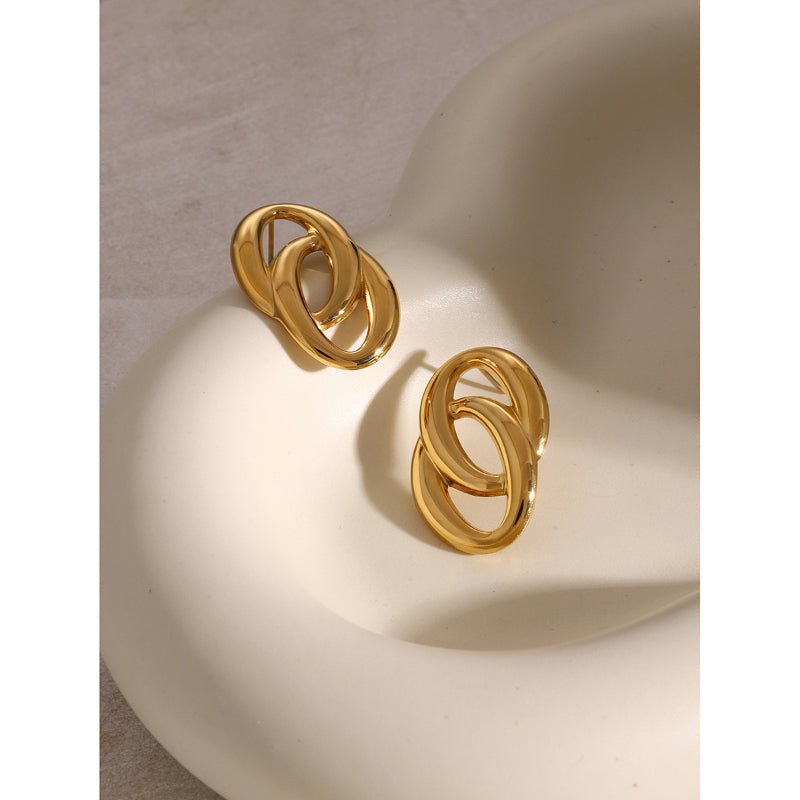 18K Gold Stainless Steel Gold Earrings Women Fashion Personalized Simple Premium O Shape Double Hoop Titanium Steel Earrings