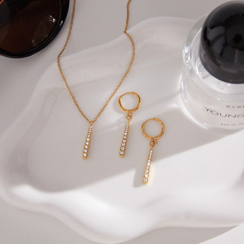 European American Titanium Steel Zircon Necklace Light Luxury Niche Jewelry For Women Non Fading Stainless Steel Earrings Cross Border Earrings