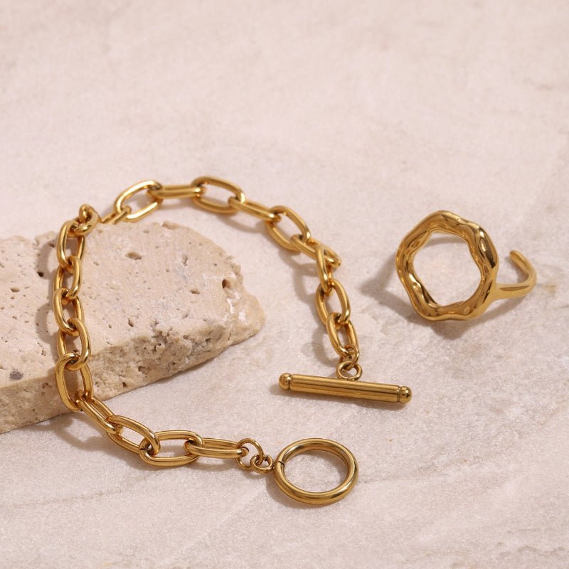 European American Stainless Steel Jewelry Set Titanium Steel Tarnish-Free Zircon Bangle Ring Earrings Women's High-End Accessories