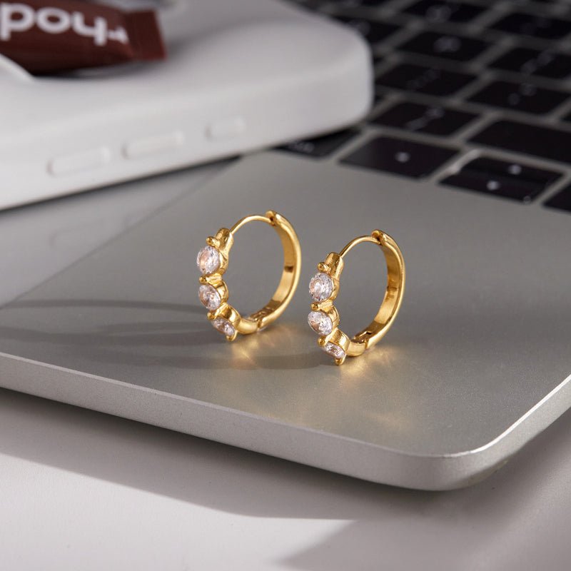 European American Stainless Steel Zircon Earrings Light Luxury High Grade Hoop Earrings Ear Buckles Titanium Steel Gold Plated Jewelry Cross Border