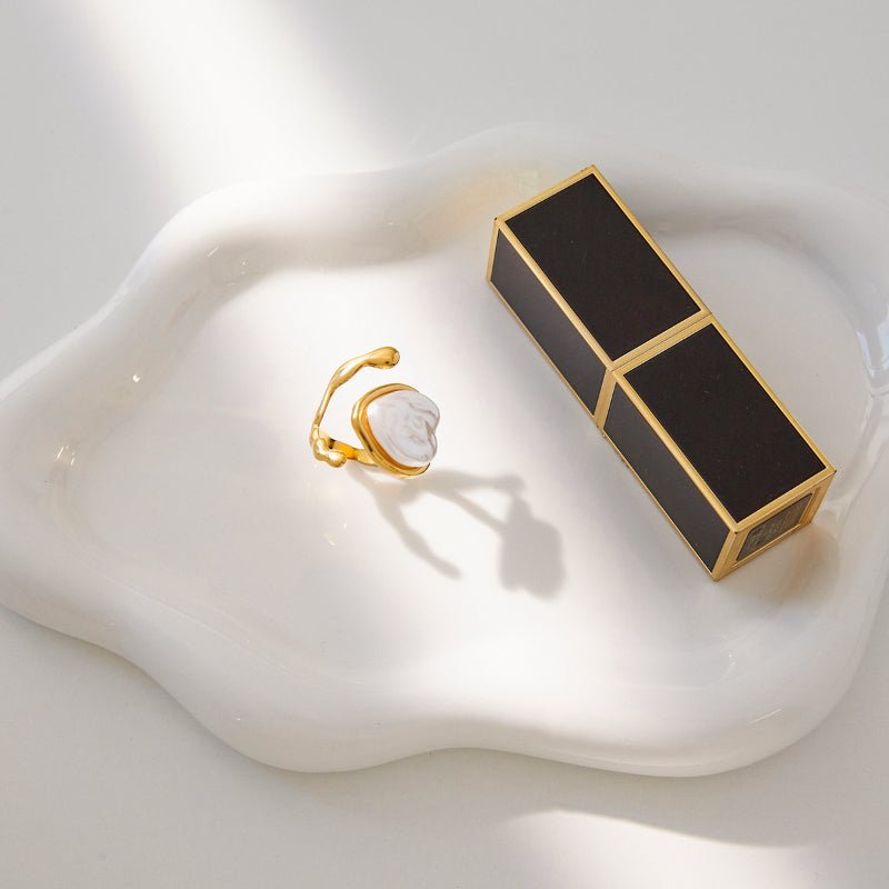 Titanium Steel Faux Pearl Heart Ring Light Luxury Premium Ring Non Fading Jewelry Stainless Steel Accessories Cross Border