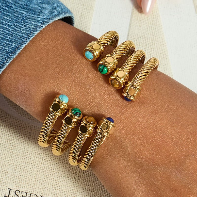 European American Natural Stone Titanium Steel Bracelet For Women Non Fading Niche Open Bangle Stainless Steel Jewelry Premium Cross Border