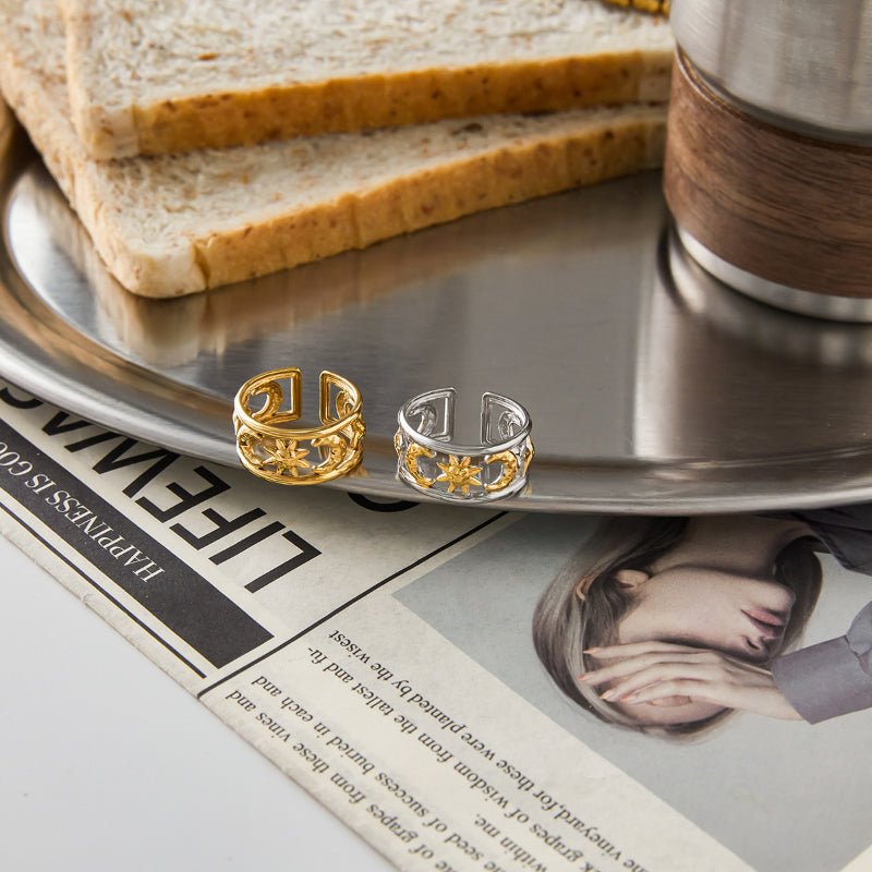 Moon Star Color Block Titanium Steel Ring for Women | Waterproof Non-Fading Hypoallergenic Stainless Steel Fashion Jewelry