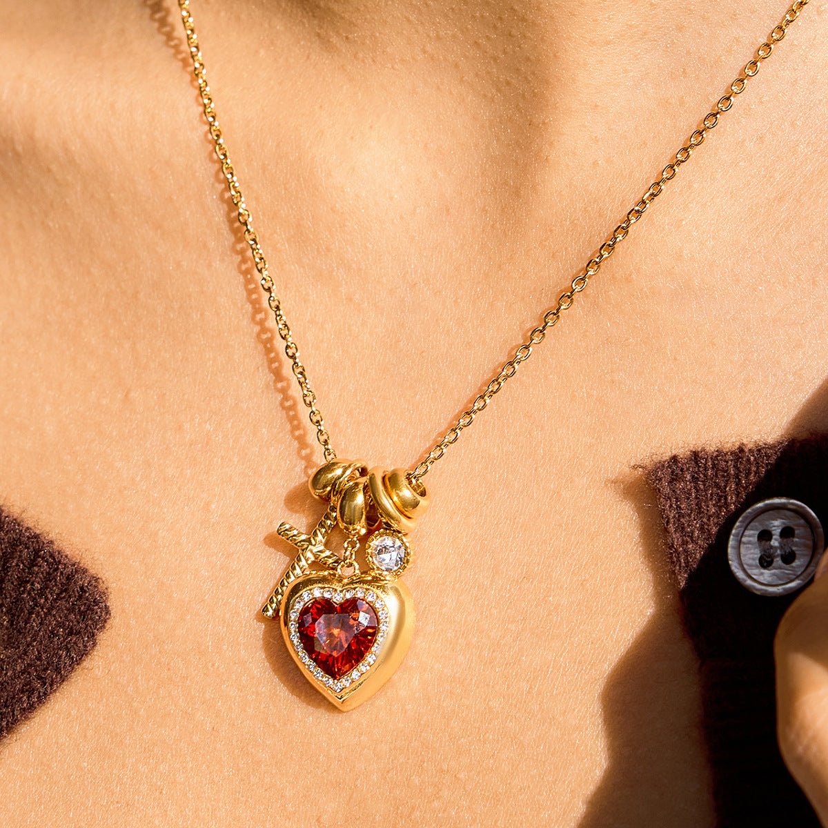 Original Valentine's Day Jewelry for Women: Titanium Steel Heart Zircon Necklace, Light Luxury & Minimalist Clavicle Chain, Stainless Steel Jewelry