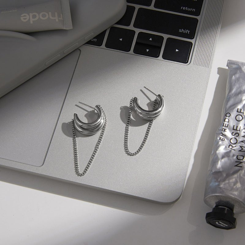 European American Stainless Steel Tassel Earrings Light Luxury High Grade Titanium Steel Stud Earrings Non-Fading Cross Border Jewelry For Women