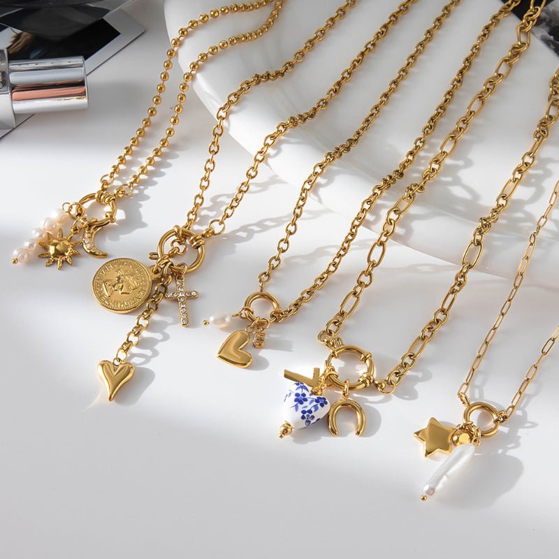 European American Titanium Steel Freshwater Pearl Necklace Light Luxury Premium Jewelry Non Fading Stainless Steel Cross Border