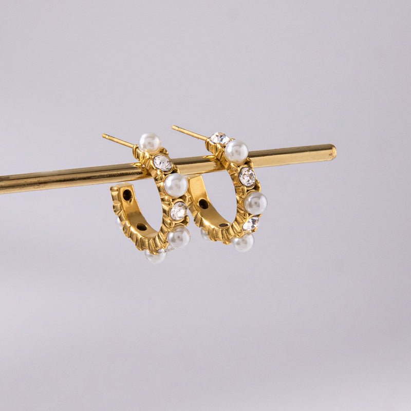 European American Titanium Steel Faux Pearl Earrings Light Luxury Premium Zircon Earrings Stainless Steel Women Jewelry Cross Border