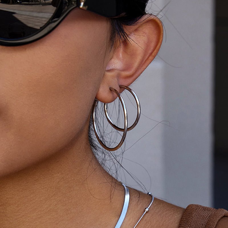 European American Stainless Steel Hoop Earrings Light Luxury High-End Big Circle Titanium Steel Tarnish-Free Cross-Border Jewelry for Women