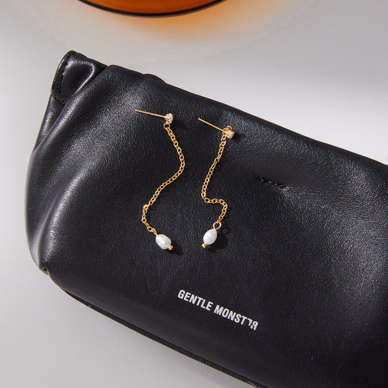 European American Stainless Steel Zircon Freshwater Pearl Tassel Earrings Light Luxury Premium Stud Earrings Titanium Steel Cross Border Jewelry