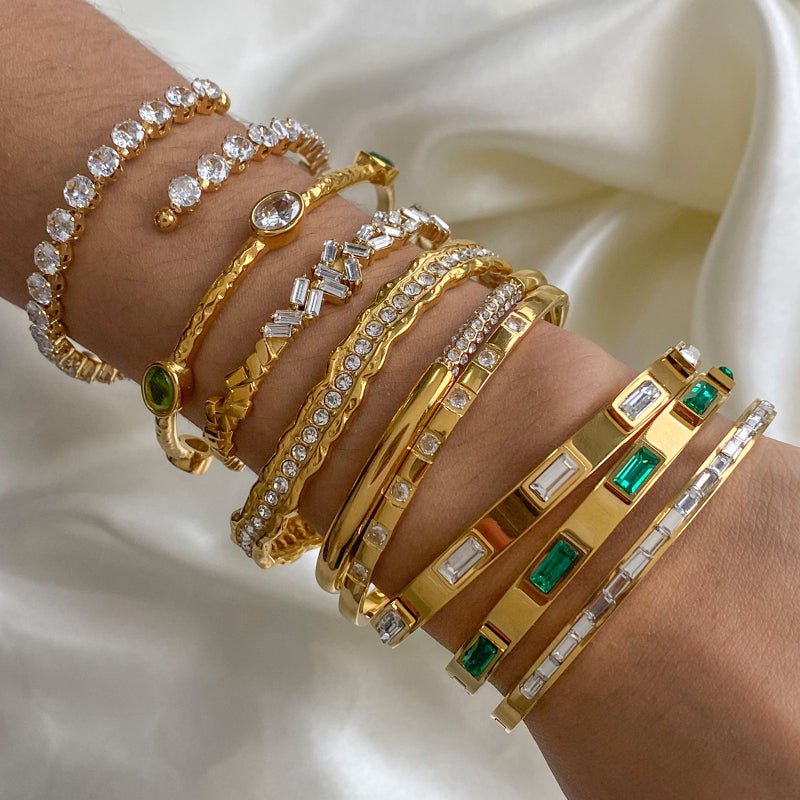 European American Stainless Steel Zircon Bracelet High-End INS Open Bangle Titanium Steel Hand Jewelry Cross-Border Fashion Bracelet for Women