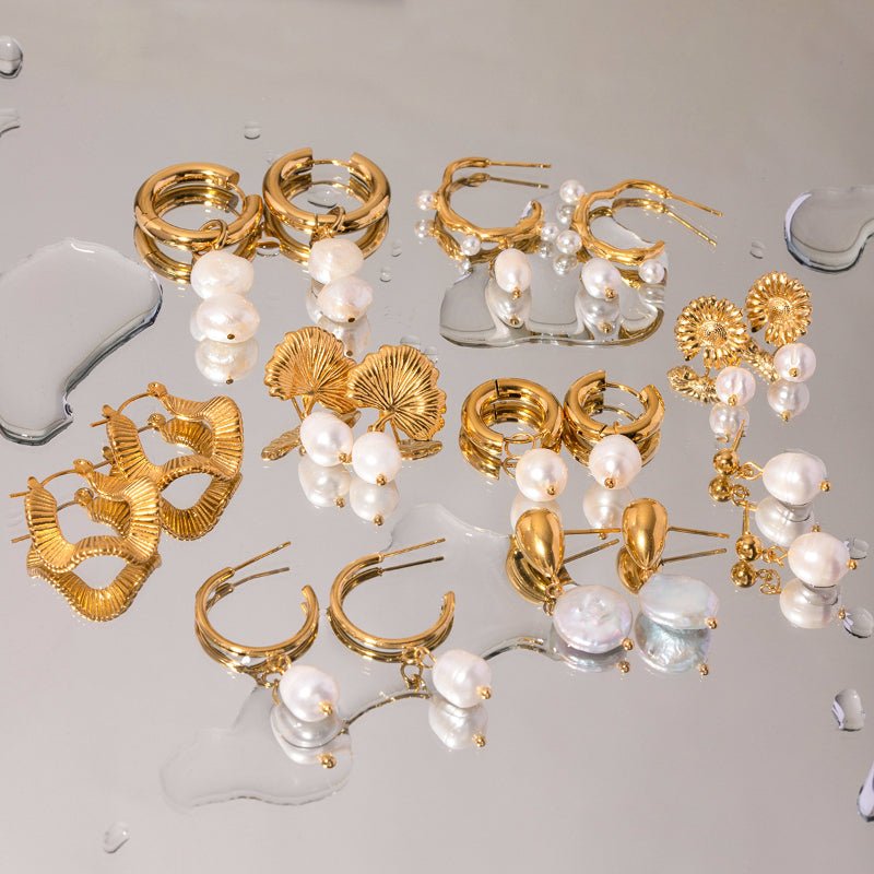 European American Stainless Steel Freshwater Pearl Earrings Fashion New Women Big C Shape Pendant Jewelry Wholesale Premium