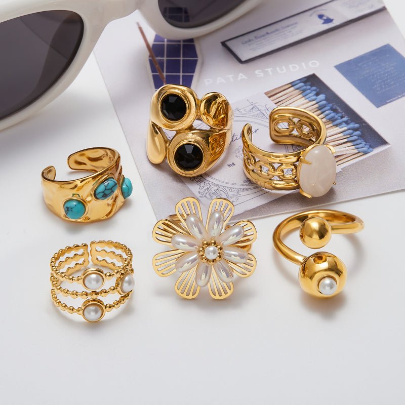 European American Natural Stone Ring Titanium Steel Non Fading Jewelry Cross Border Hot Sale Ring Stainless Steel Jewelry Premium