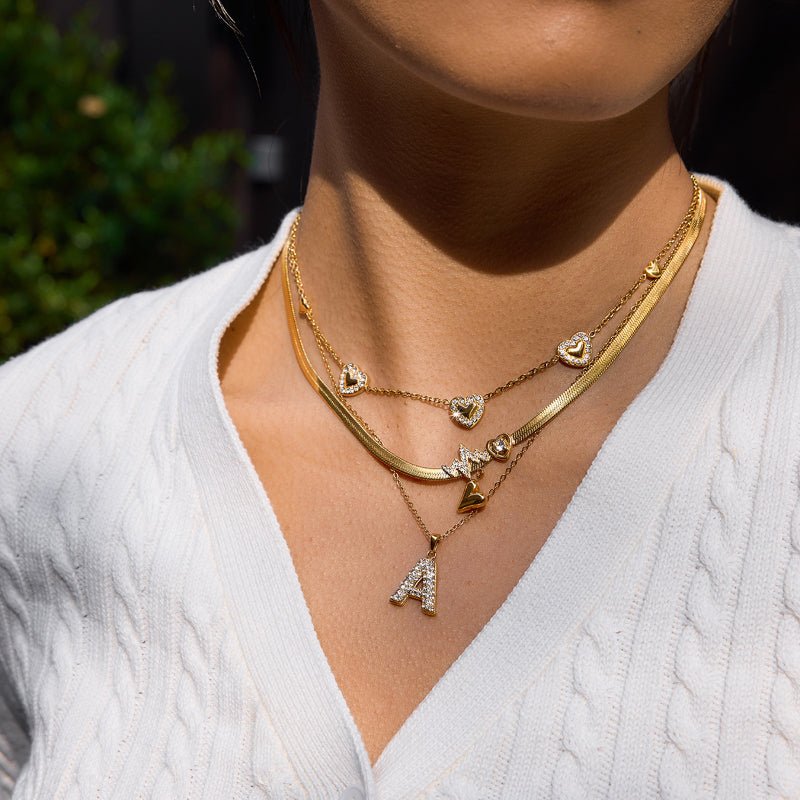 Stainless Steel Zircon Letter Heart Necklace Light Luxury Niche Clavicle Chain Stackable Cross-Border Jewelry European American Women's Neckwear