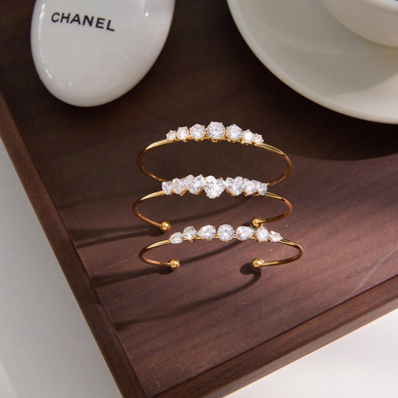 Cross Border Stainless Steel Zircon Bangle Non Fading Light Luxury High Grade Jewelry 18K Gold Titanium Steel European American Jewelry