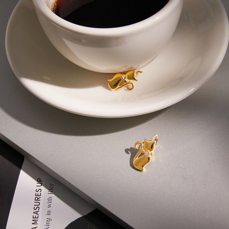 European American Pet Inspired Stainless Steel Cat Earrings Light Luxury High Grade Ear Clips Titanium Steel Cross Border Jewelry