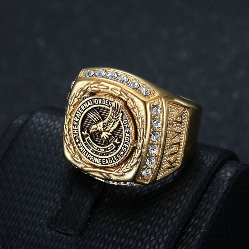 Hot Selling New Arrival for Southeast Asia Cross-border Market Stainless Steel Vacuum Gold Plated Diamond Inlaid Philippine Eagle Domineering Men's Ring