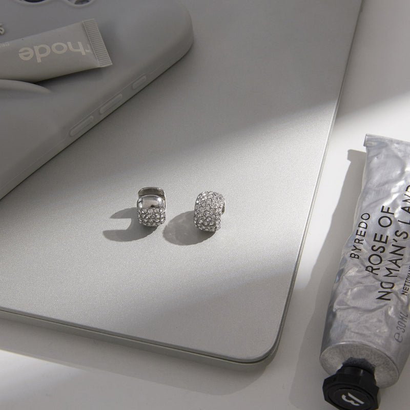 European American Stainless Steel Zircon Ear Clips For Women No Piercing Earrings Light Luxury High Grade Titanium Steel Cross Border Jewelry