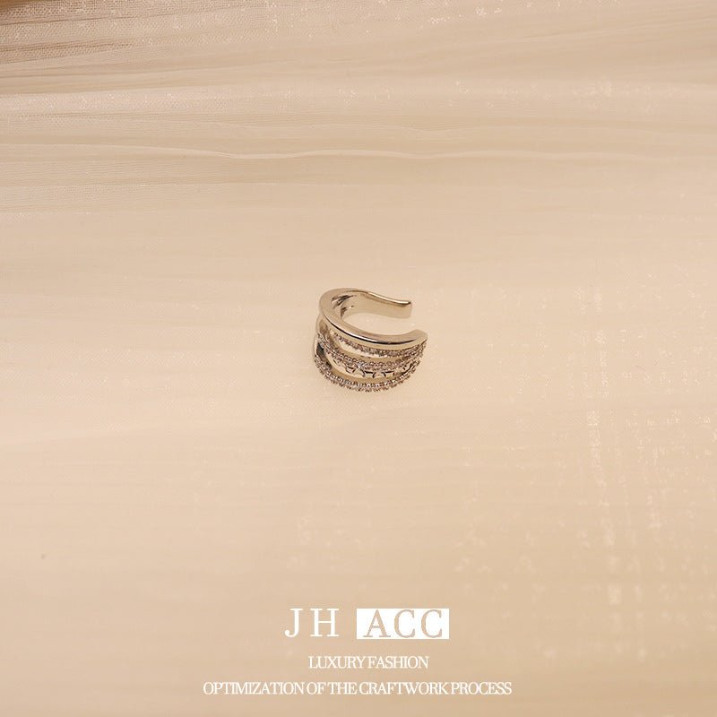 Real Gold Plated French Shiny Zircon INS Double Layer Ear Cuff Luxury Design Ear Clip No Piercing For Women