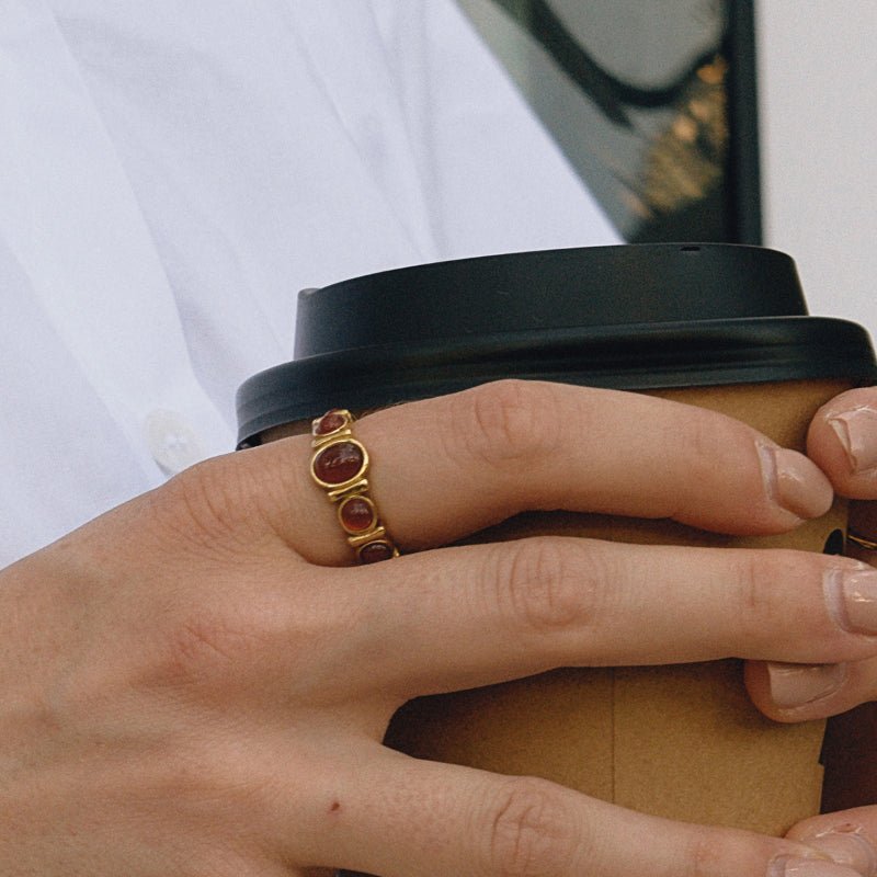 Tiger Eye Titanium Steel Ring Tarnish-Free Band Stainless Steel Agate Jewelry High-End Cross-Border Rings for Women