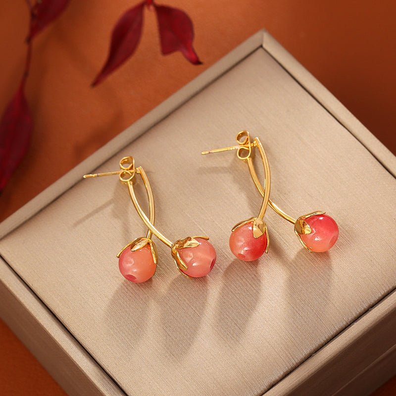 Sweet Cute Pink Cherry Stud Earrings Fresh Fashion No Piercing Disco Clip Earrings Luxury Fairy Style Earrings