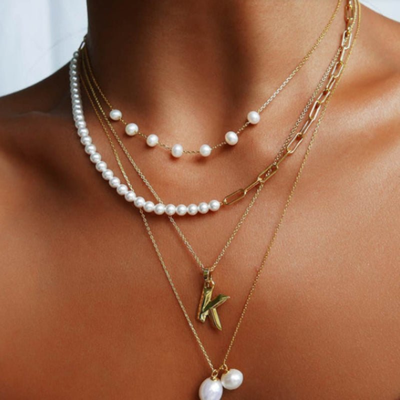 Cross Border Jewelry Stainless Steel Pearl Necklace Premium Clavicle Chain Titanium Steel European American INS Natural Stone Chain