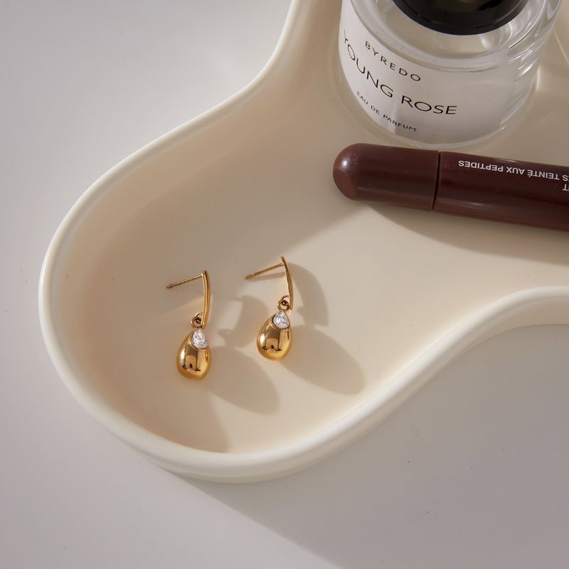 European American Stainless Steel Water Drop Zircon Earrings Light Luxury High Grade Ear Clips Titanium Steel Cross Border Jewelry