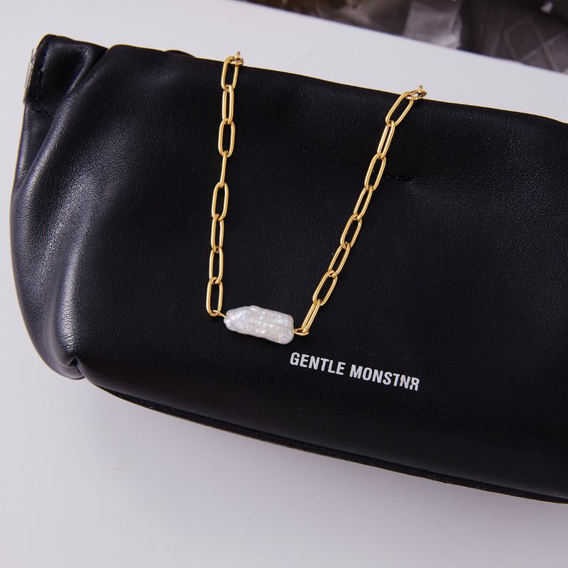 Paperclip Freshwater Pearl Necklace Light Luxury Clavicle Chain Stainless Steel Zircon Cross Border Jewelry